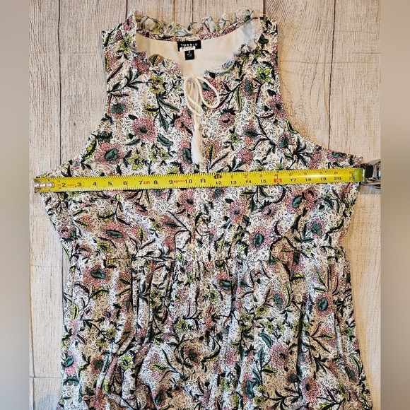 Torrid Size 2X Midi Wash Gauze Tiered Dress White Pink Chessie Linework Floral - Picture 8 of 10